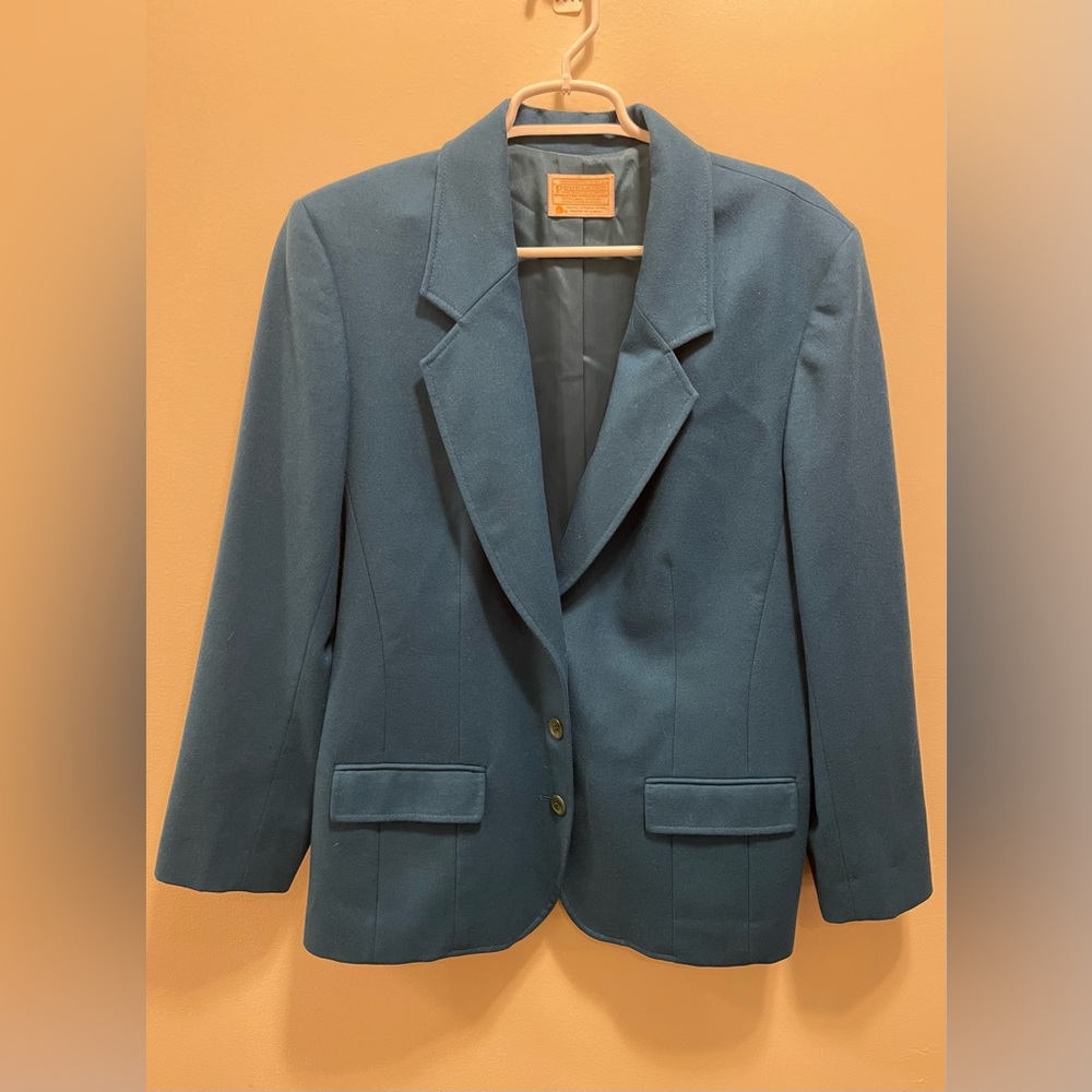 Pendleton Vintage 100% Virgin Wool Peacock Blue Blazer Size 14